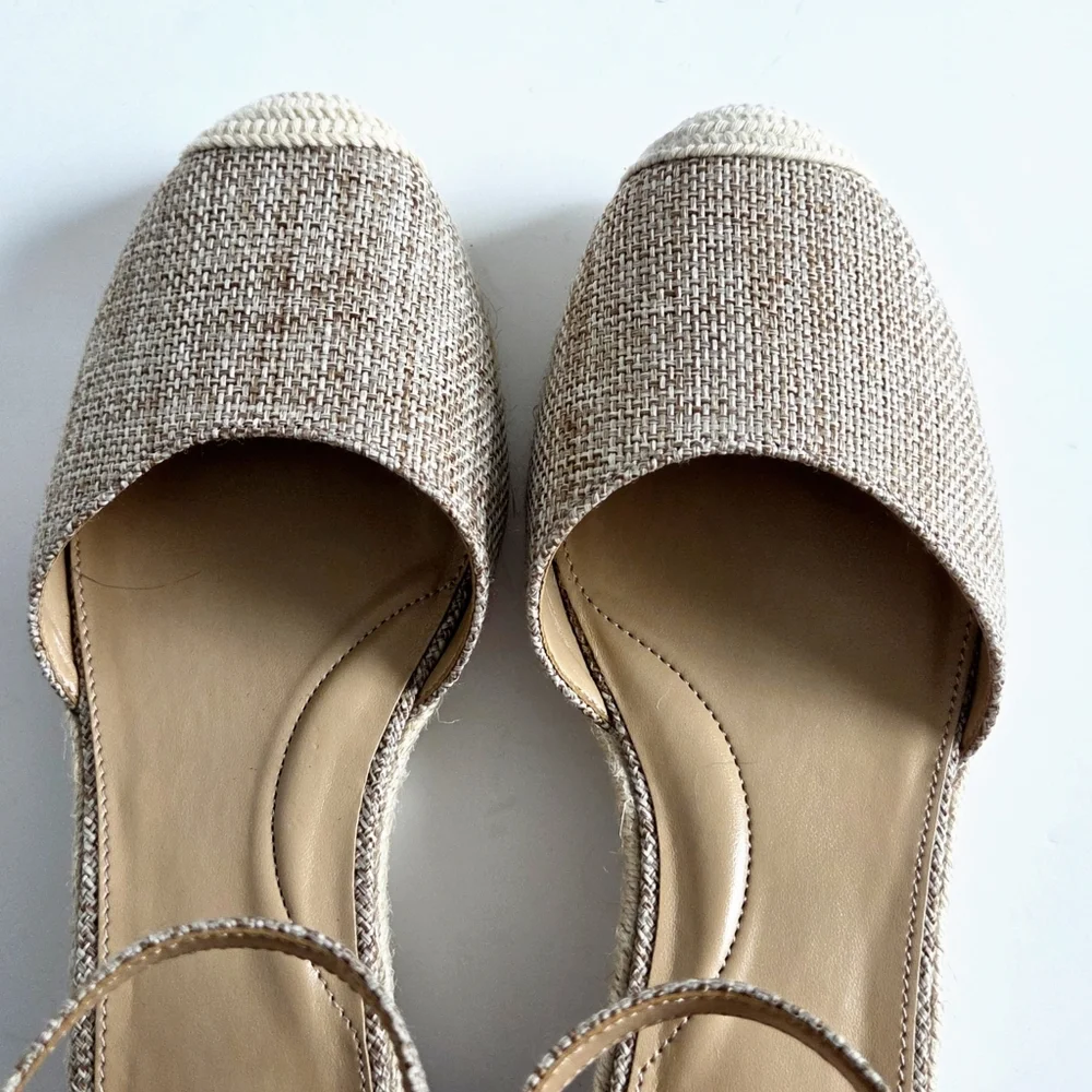 Talbots New Espadrille Wedge Heels With Ankle Strap, Brown, Tan, & Gold, Size 8